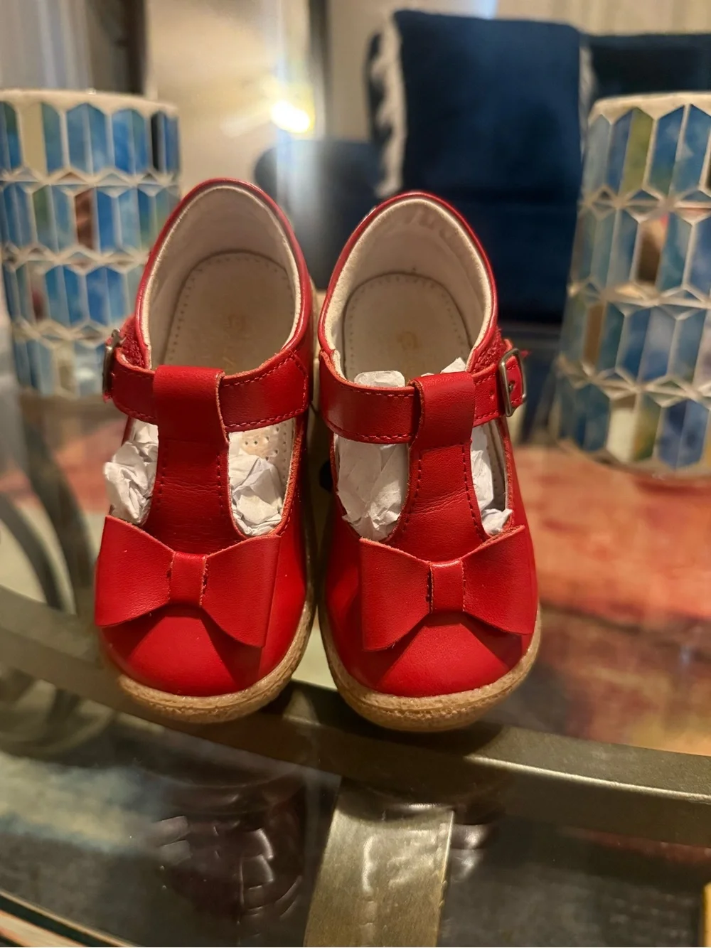 L'Amour Red T-Strap Bow Kids Dress Shoes